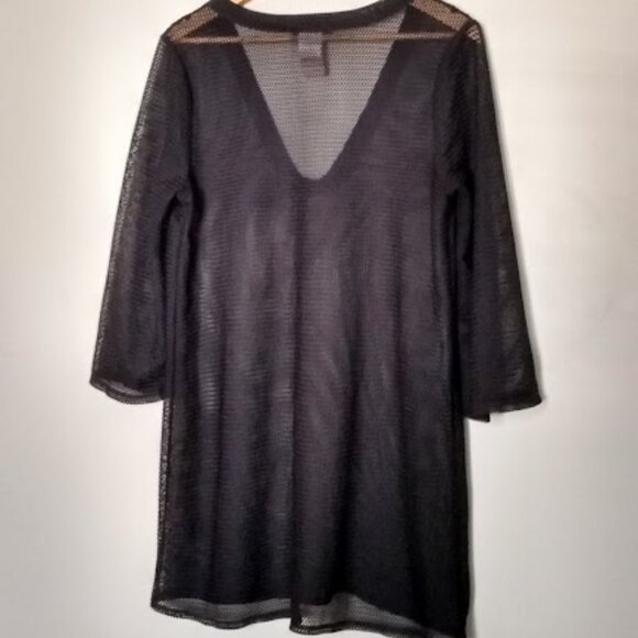 Black Sheer Mesh Swimsuit Cover 3/4 Sleeves Size L - Picture 1 of 7